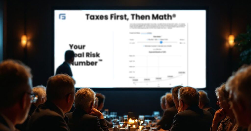 A financial advisor delivers a seminar presentation to an engaged audience, illustrating how Financial Gravity helps advisors convert events into client acquisition engines.