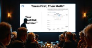 A financial advisor delivers a seminar presentation to an engaged audience, illustrating how Financial Gravity helps advisors convert events into client acquisition engines.