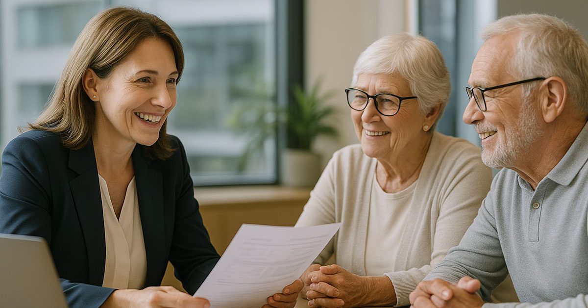 Financial Gravity Family Office Director meeting with an older couple, providing personalized multi-family office guidance.