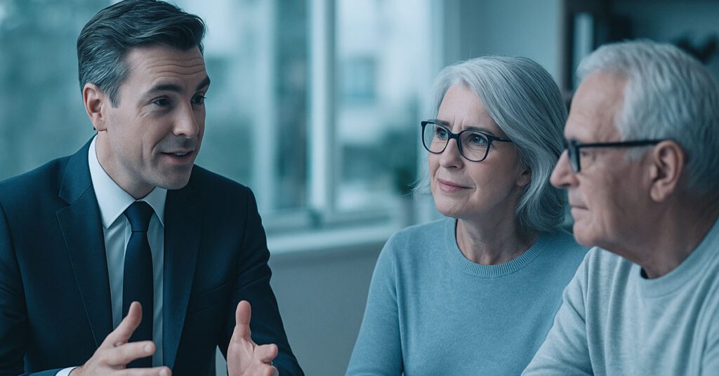 A financial advisor is attentively discussing planning with a client in a modern office, reflecting how Financial Gravity delivers billionaire-level service to every client.