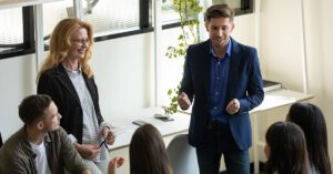 Financial advisors foster community as a small group gathers for a collaborative discussion led by their advisor.